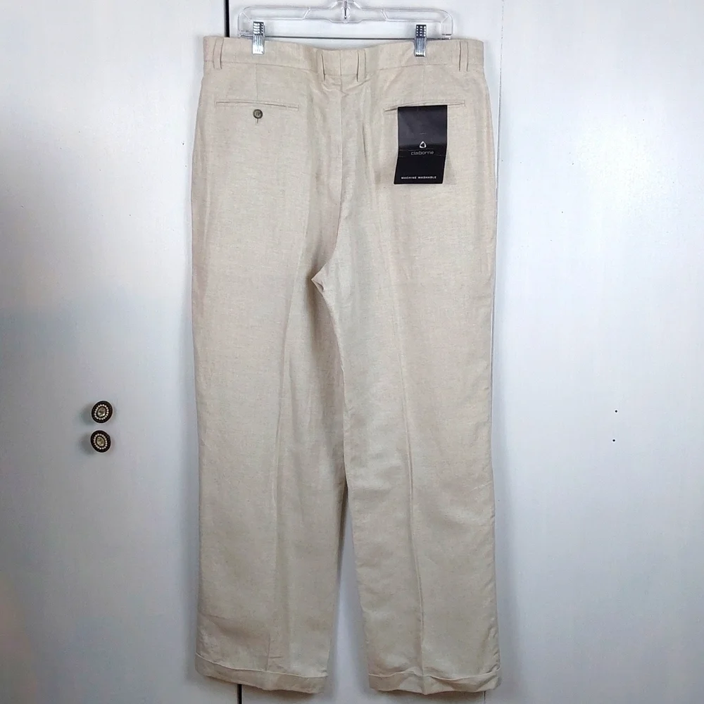 Liz Claiborne |Mens Cream LINEN Trouser Pants Neutral Preppy Luxe Sz.38x32